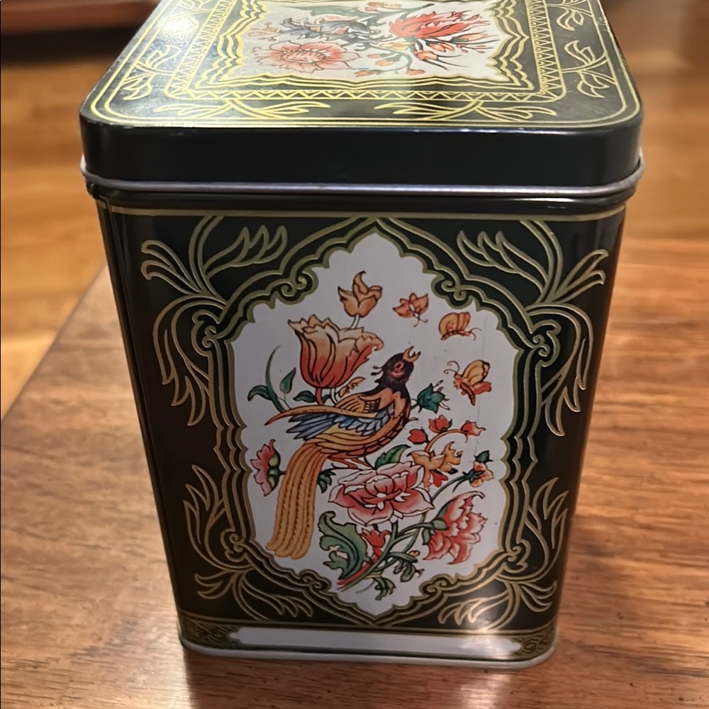 Decorative Tin with Floral and Bird Design